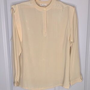 Poet by Nicola Vintage Long Sleeve Half Button Front Ivory Blouse in Size 14